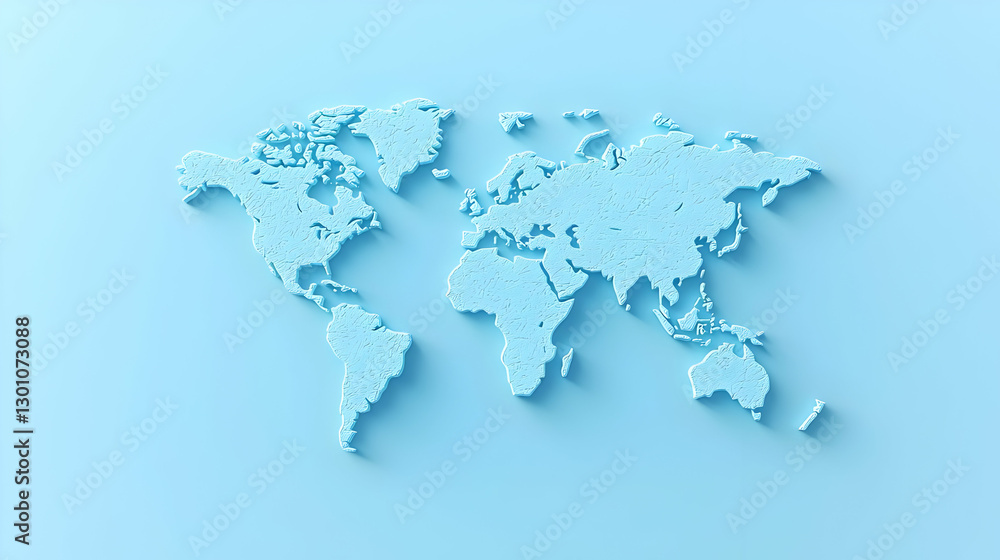 Fototapeta premium Light Blue World Map with Textured Surface on Soft Color Background