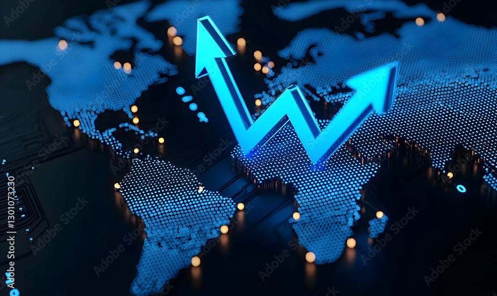 Obraz premium Global Market Growth Concept with Digital Map and Arrow Indicators