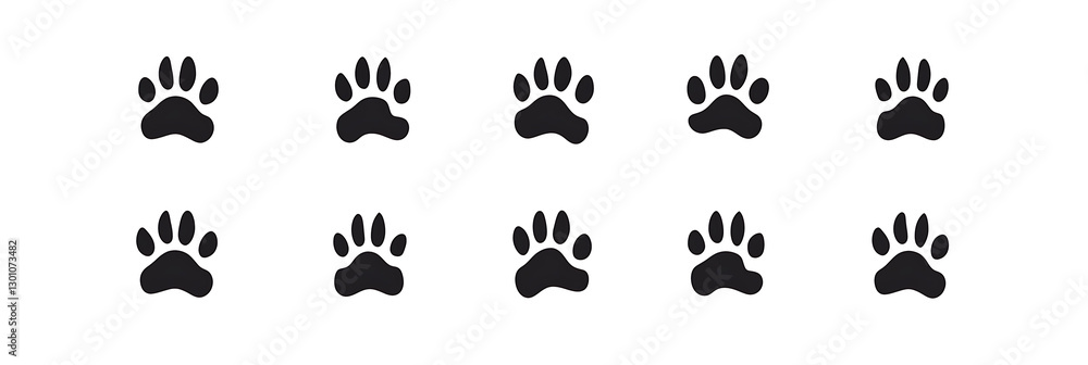 Naklejka premium A series of small, simple paw prints in black on a white background, symbolizing the outline or trail left by an animal's footprints