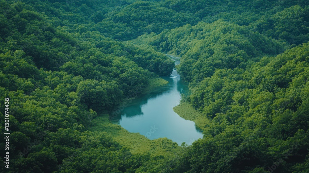 Serene Turquoise Lake Surrounded by Lush Green Forest Serene Turquoise Lake Surrounded by Lush Green Forest