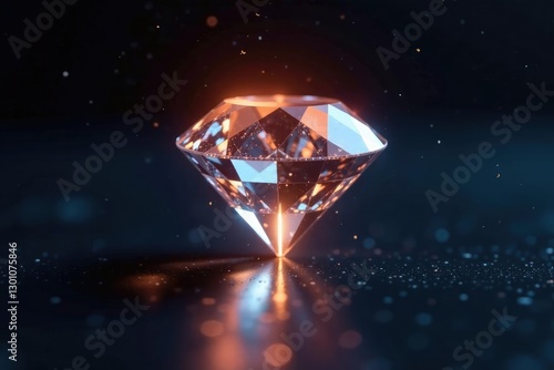 Single diamond shining brightly against darkness, single, reflectivity