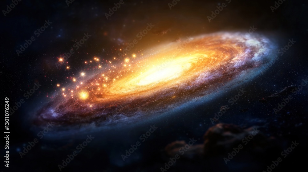 Obraz premium Cosmic Collision, Spiral Galaxy, Exploding Stars, Nebulae in Space
