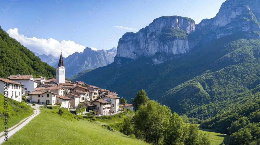 A picturesque mountain village with charming stone houses, offering a perfect vacation destination. A picturesque mountain village with charming stone houses, offering a perfect vacation destination.