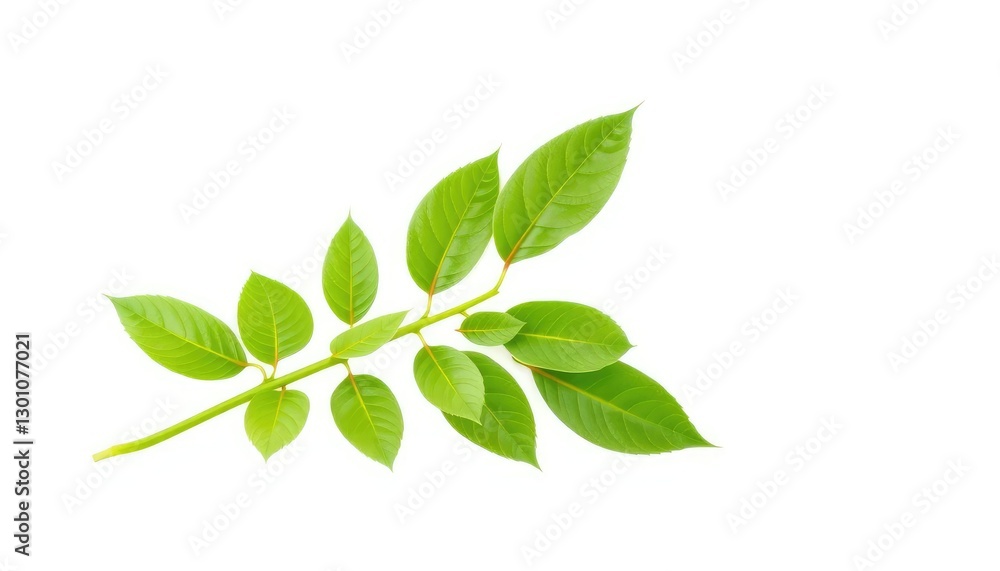 Single vibrant green plant, isolated on pure white background, leaves, summer Single vibrant green plant, isolated on pure white background, leaves, summer