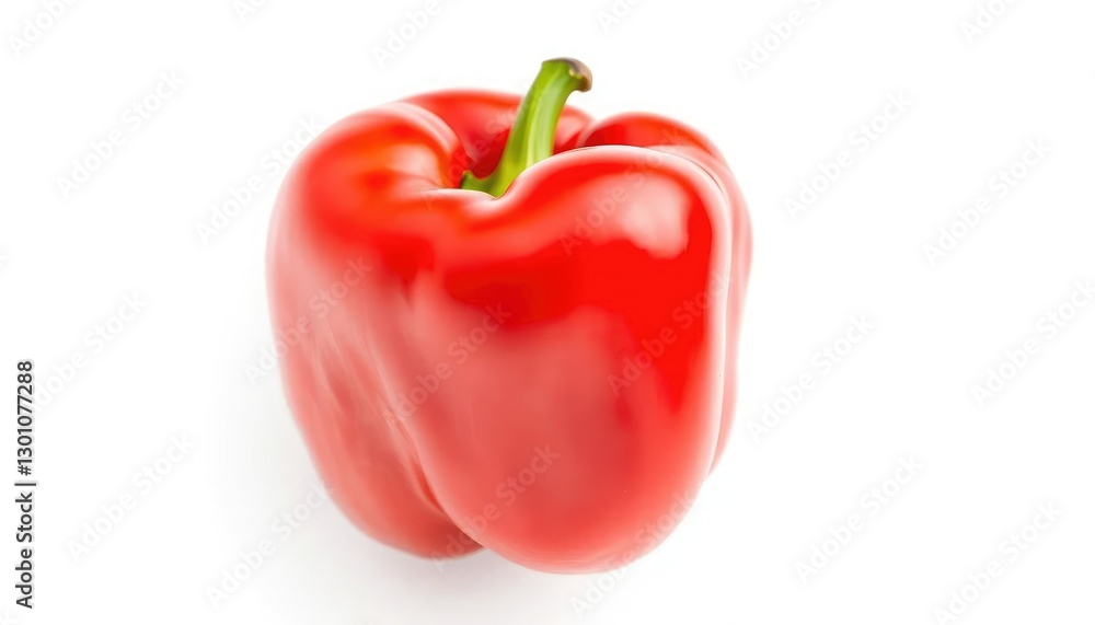Single vibrant red bell pepper, isolated on pure white backdrop, garnish, garden Single vibrant red bell pepper, isolated on pure white backdrop, garnish, garden