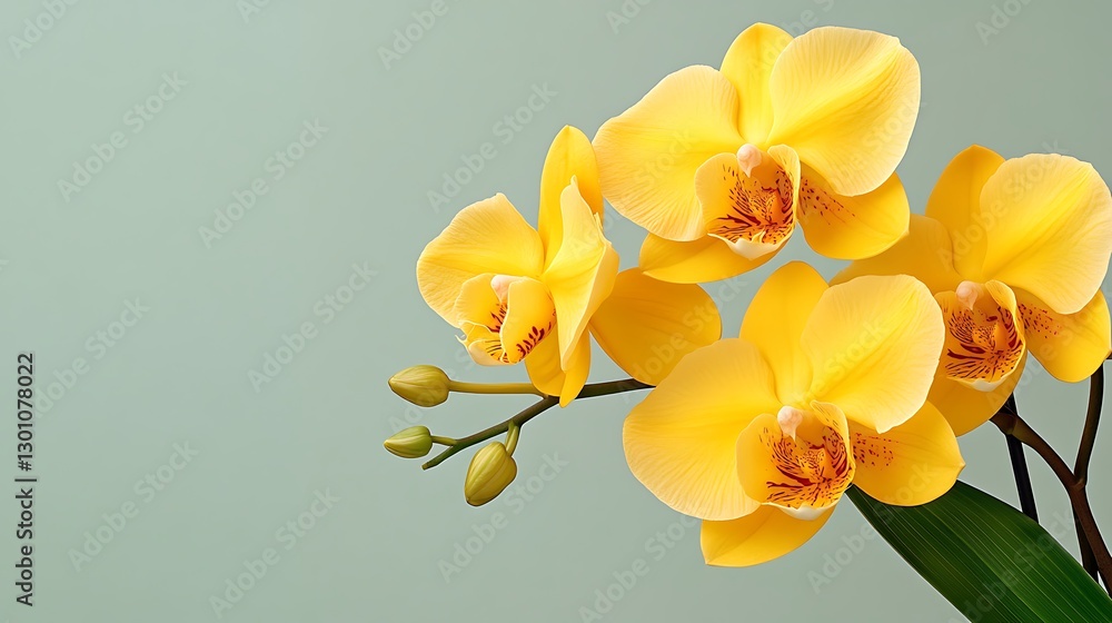Fototapeta premium Vibrant Yellow Orchids Blooming Against a Soft Green Background AI Generated