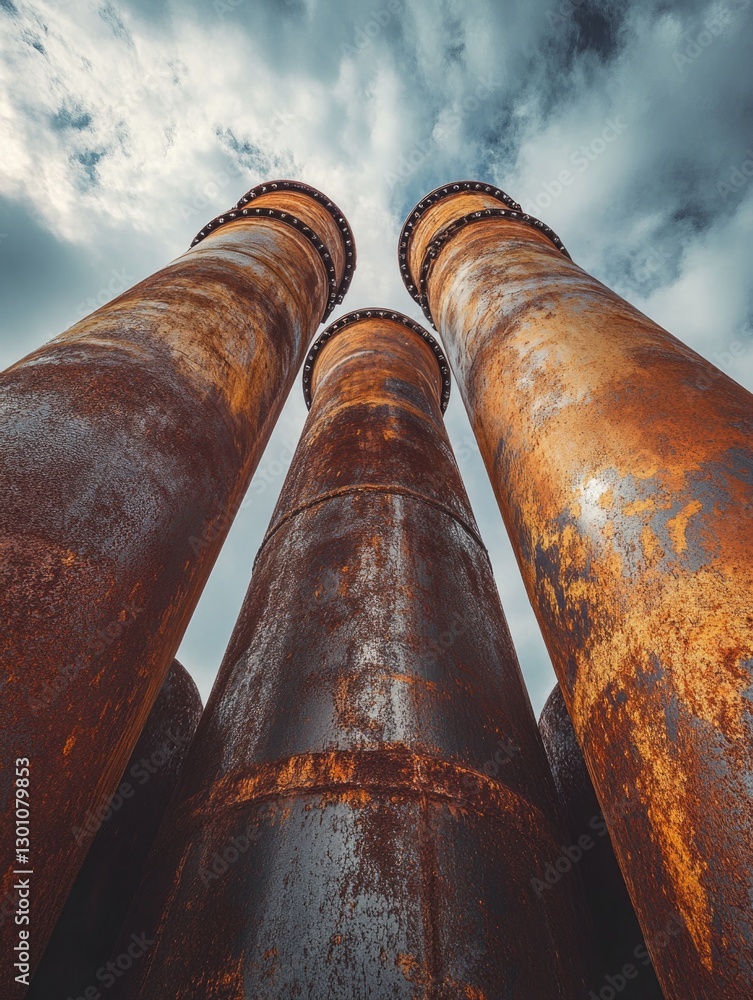 Rusted Pipes in Cloudy Sky Rusted Pipes in Cloudy Sky
