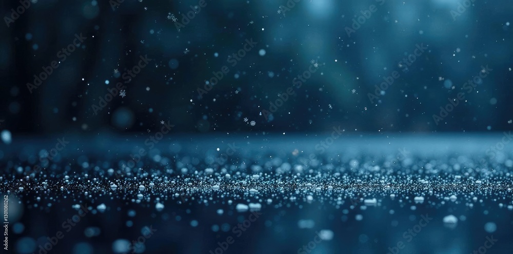 Obraz premium A flurry of snowflakes falls onto a black and icy lake surface, calm, winter, dark