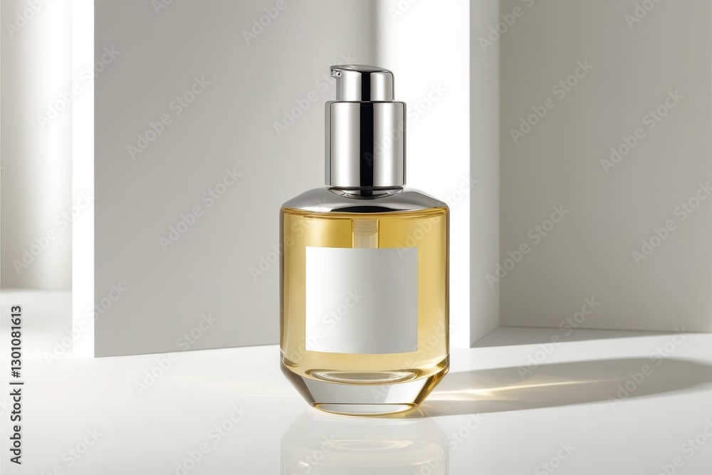 Minimalist cosmetic branding mockup with a mandelic acid bottle, placed on a clean, textured surface with soft shadows Minimalist cosmetic branding mockup with a mandelic acid bottle, placed on a clean, textured surface with soft shadows