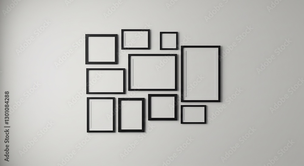 Gallery Wall Minimalist Black Frames White Wall. AI Generated Gallery Wall Minimalist Black Frames White Wall. AI Generated