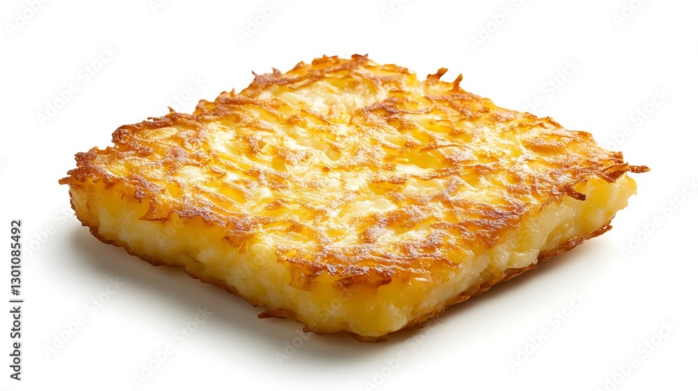 Golden brown hash brown squares on white background delicious food culinary delight minimalist style Golden brown hash brown squares on white background delicious food culinary delight minimalist style