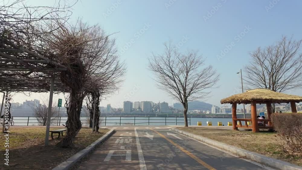 Slow motion shot of people doing activity at Hangang Park in Seoul, South Korea.