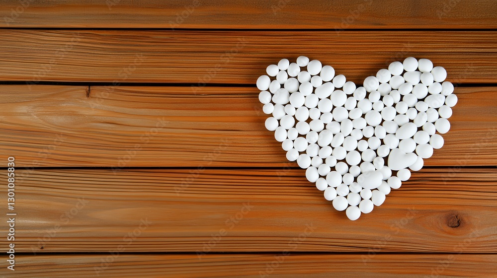 White Pebbles Arranged in Heart Shape on Wooden Background Romantic Love Concept White Pebbles Arranged in Heart Shape on Wooden Background Romantic Love Concept