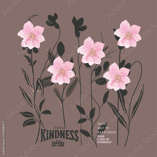 flower abstract, Graphic design print t-shirt fashion, vector, card, poster. Beautiful flower cartoon good way to happiness. kids t shirt prints. For fashion graphics.