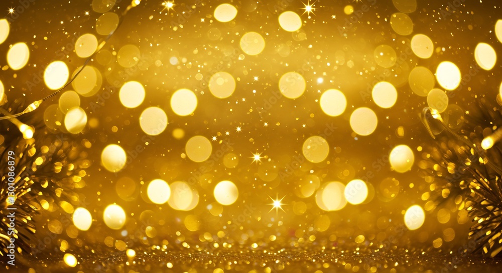 Golden bokeh lights shimmer beautifully creating a warm festive ambiance. AI Generated Golden bokeh lights shimmer beautifully creating a warm festive ambiance. AI Generated
