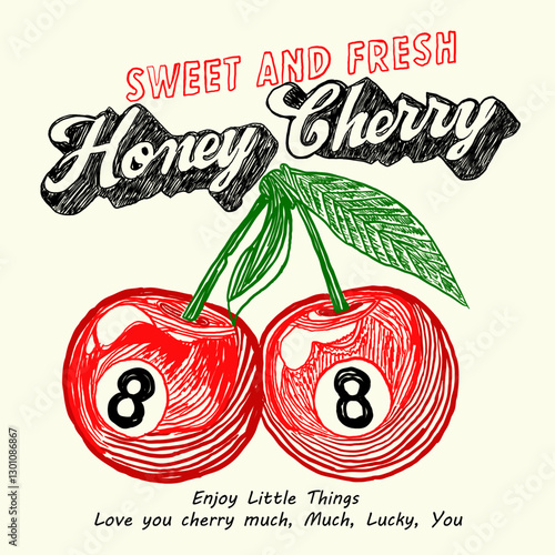 hand drawn cherry prints. girls graphics. fruit graphics. charry drawing.  food fashion prints.  mon cherry slogan typograpy . tropical summer t shirt design.