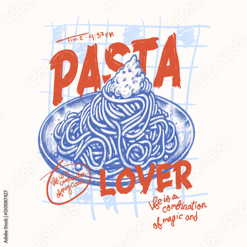 Pasta hand drawn illustration in a poster. food fashion graphics. hand drawn art in food artwork. Minimalist hand drawn food and beverages vector illustration collection.