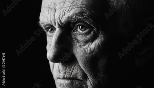 Close-Up Black And White Portrait Of An Elderly Man With Intense Gaze