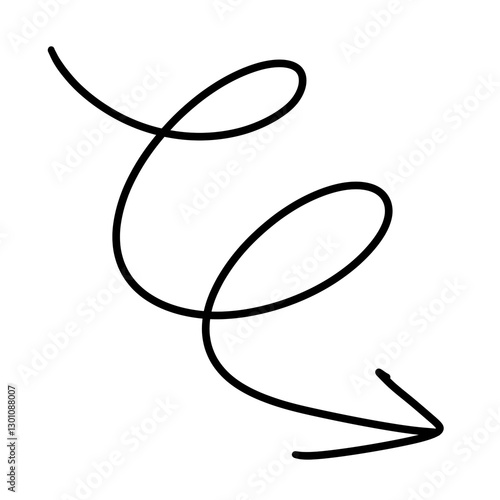 A hand-drawn arrow with a spiral motion, symbolizing movement, cycles, or continuous direction.