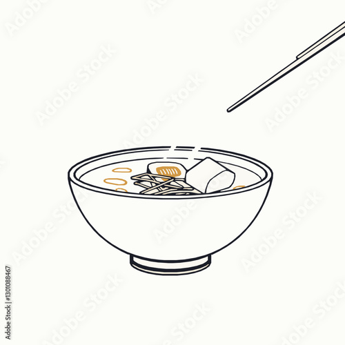 outline vector of a steaming bowl of miso soup