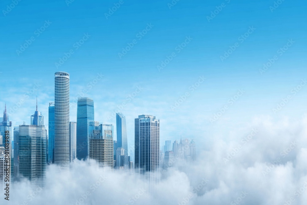 Fototapeta premium A thick layer of smog covering a bustling city skyline, with skyscrapers barely visible