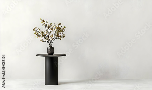 Minimalistic Home Decor with Vase and Stylish Table on White Wall