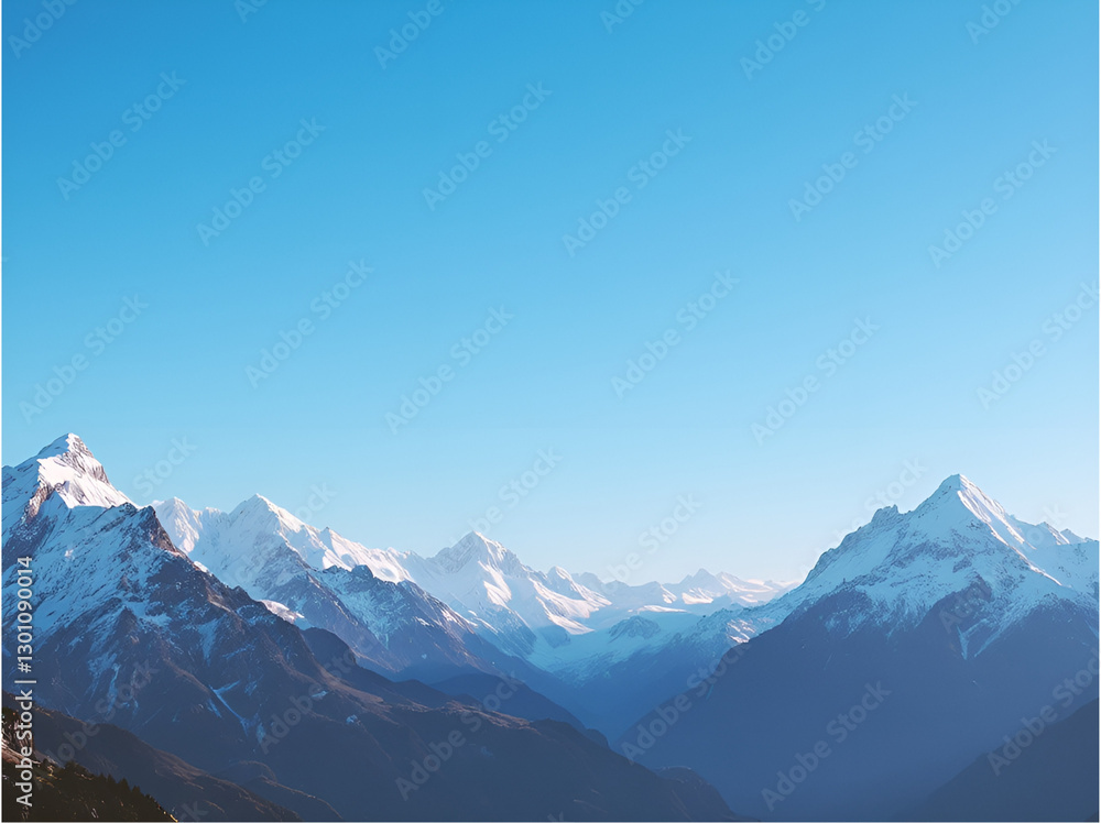 Fototapeta premium Majestic snow-capped mountains under a clear blue sky, winter landscape panorama