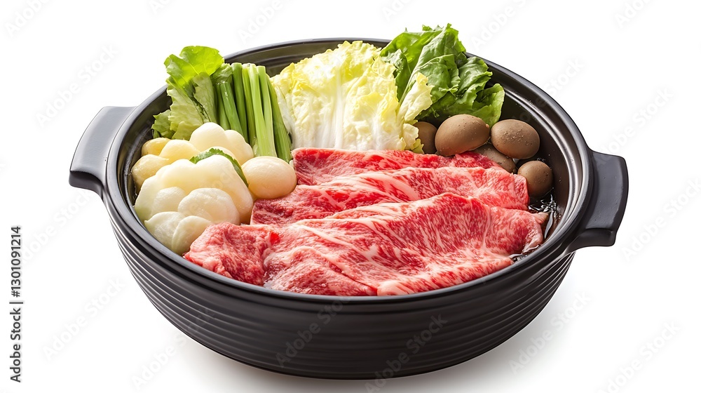 Sizzling hotpot with fresh vegetables and beef white background food photography culinary art close-up deliciousness Sizzling hotpot with fresh vegetables and beef white background food photography culinary art close-up deliciousness