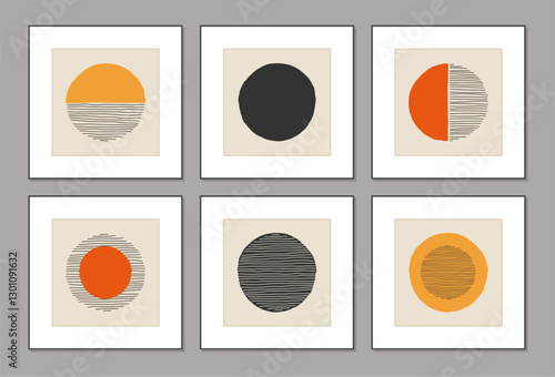 Trendy set of abstract creative minimal artistic hand sketched compositions