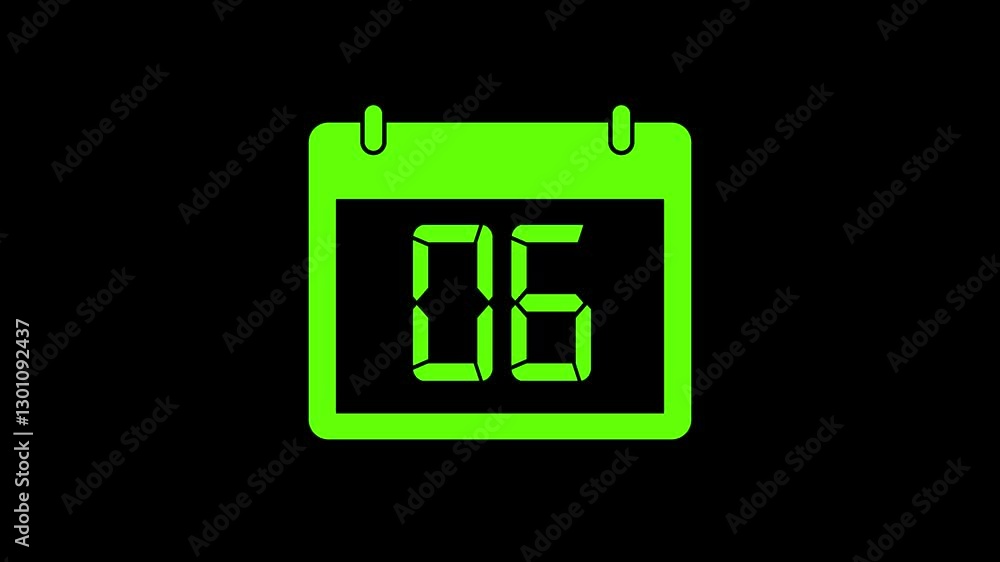Calendar animation of the sixth day of the month on a black background. Date 6 animation with calender. Time and date management schedule icon. Cyan color Calendar with date animation. Calendar animation of the sixth day of the month on a black background. Date 6 animation with calender. Time and date management schedule icon. Cyan color Calendar with date animation.
