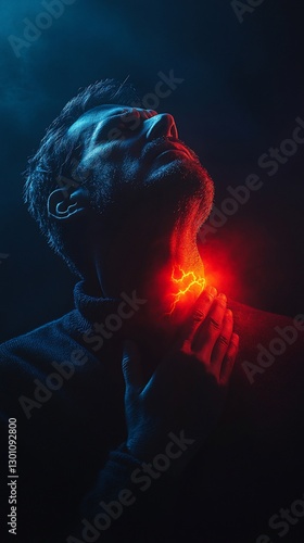 Man's Sore Throat in Dramatic Lighting