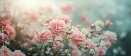 Wallpaper Mural serene and romantic pink floral garden featuring blooming roses and delicate blossoms, floral background. floral backdrop. A beautiful floral pattern featuring soft colors and various flowers Torontodigital.ca