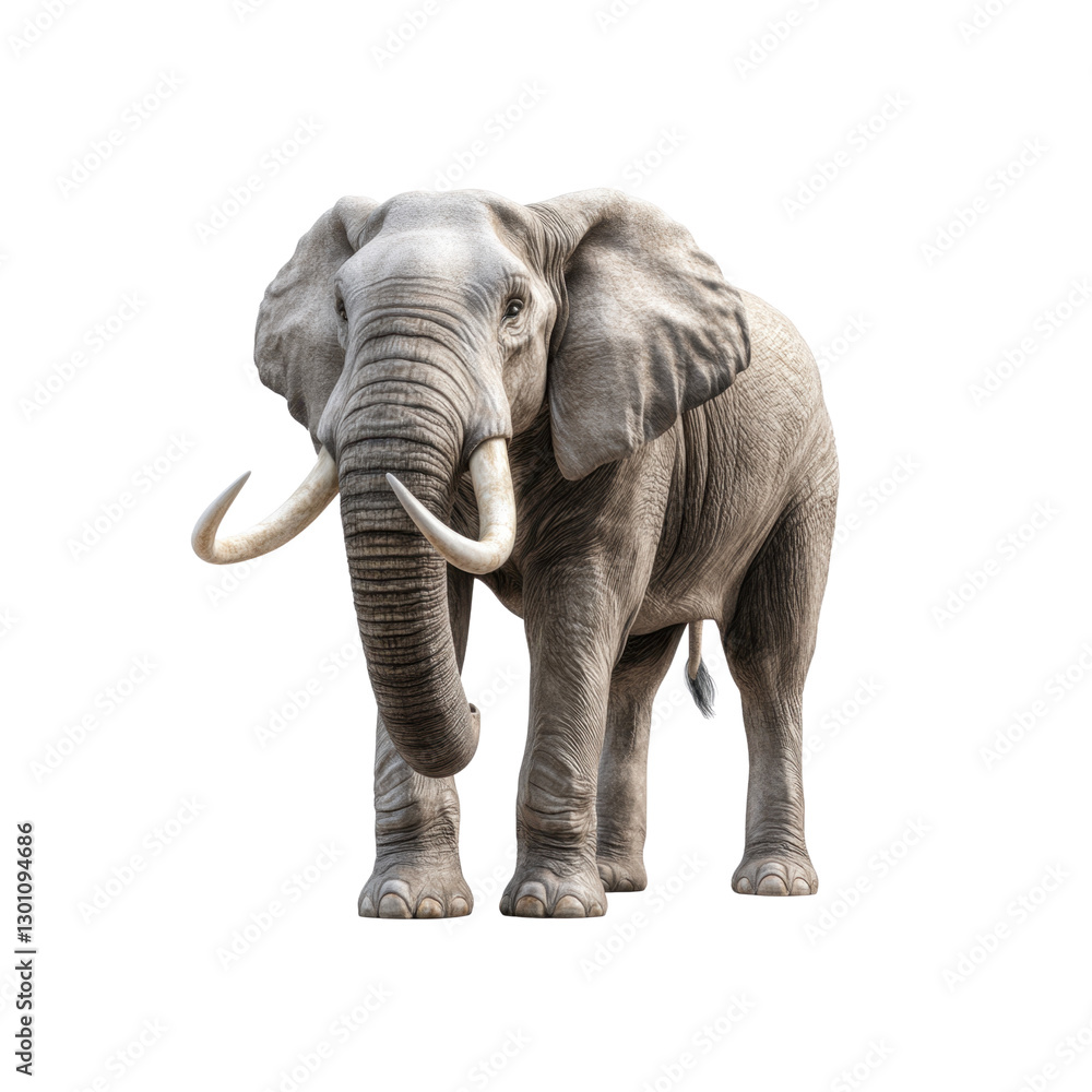 Fototapeta premium Majestic elephant captures attention with its size and grace, showcasing tusks and textured skin in a natural stance