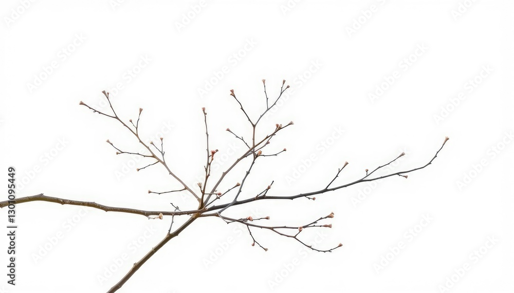 Fototapeta premium Delicate, bare branches isolated against a pure white backdrop, silhouette, isolated branch