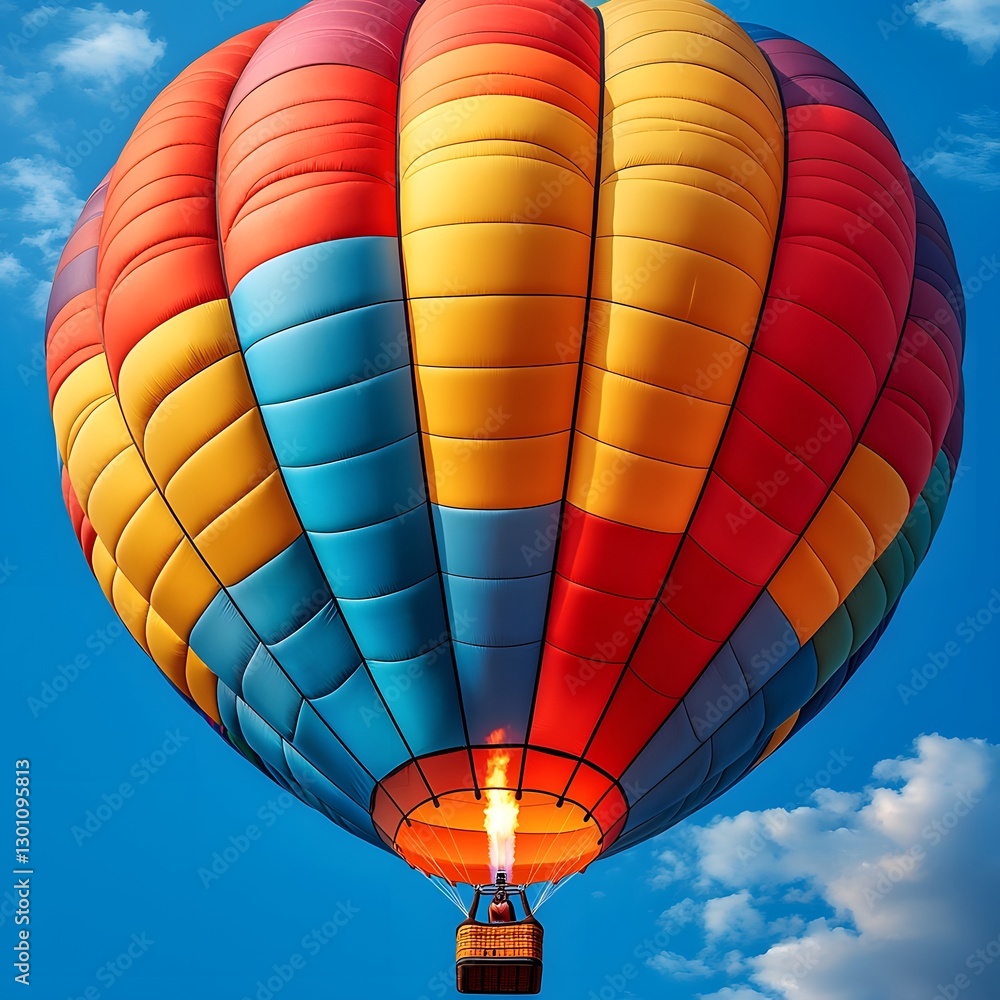 Obraz premium Vibrant Hot Air Balloon Soaring in Bright Morning Sky at Colorful Festival Background