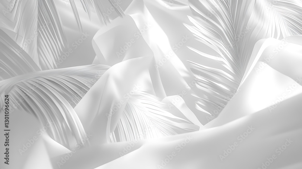Abstract composition of soft white fabric and leaves Abstract composition of soft white fabric and leaves
