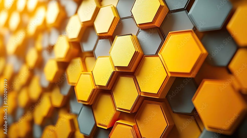 Trendy abstract diagonal geometric composition with bright yellow paper hexagons. Trendy abstract diagonal geometric composition with bright yellow paper hexagons.