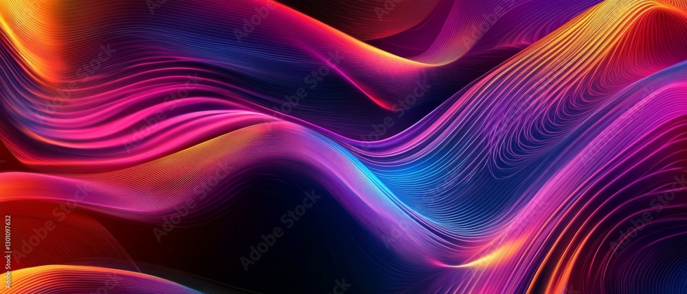 Obraz premium Abstract wave lines pattern dynamic colorful light flowing isolated on black background. concept of music, party, technology, modern. Abstract flowing wavy lines. Colorful dynamic wave