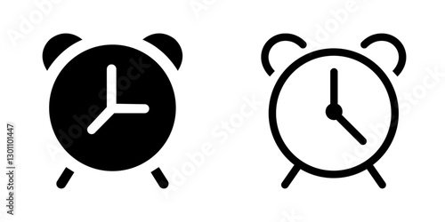 Alarm Clock Outline Coloring Book Page Line Art Drawing Set on White Background
