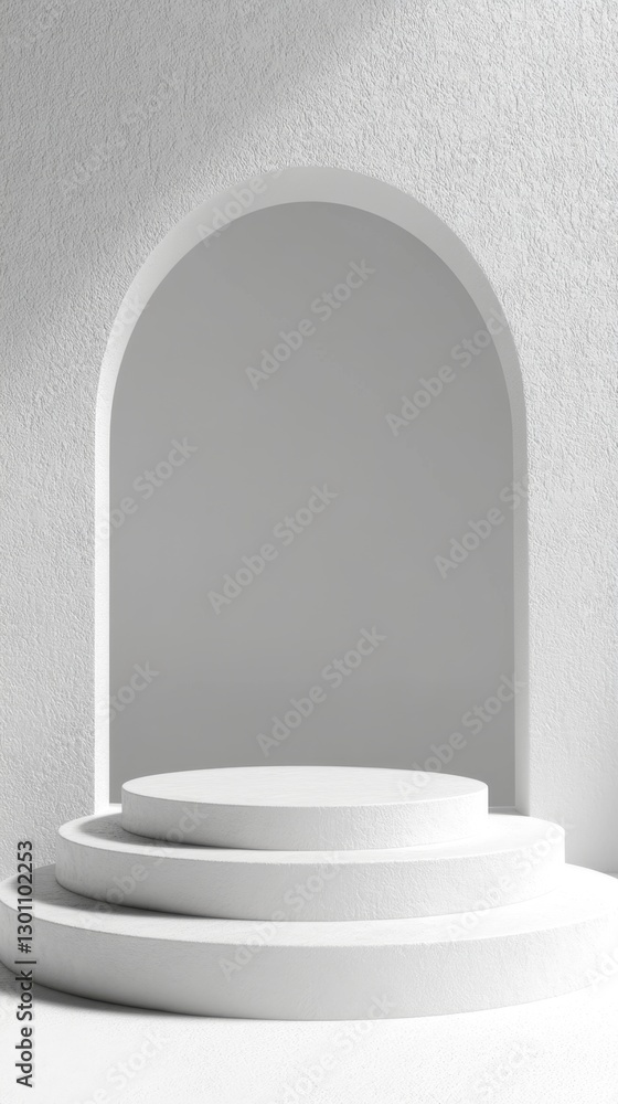 Abstract white geometry shape background. podium minimalist mock up scene. 3d rendering. Mockup with gray podium scene concept Abstract white geometry shape background. podium minimalist mock up scene. 3d rendering. Mockup with gray podium scene concept
