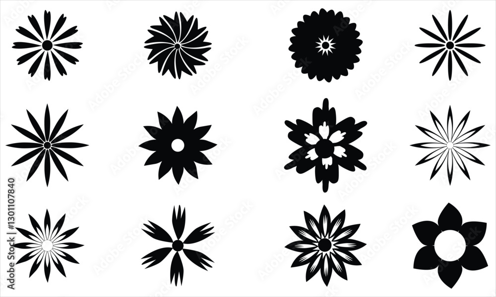 The flower icon set isolated on a white background The flower icon set isolated on a white background