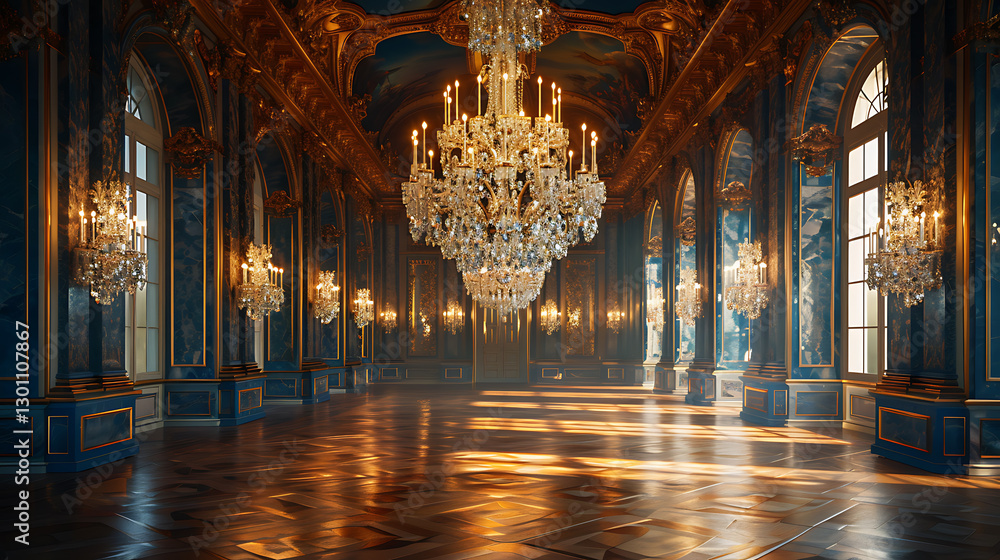 Obraz premium Luxurious Palace Interior with Grand Crystal Chandelier