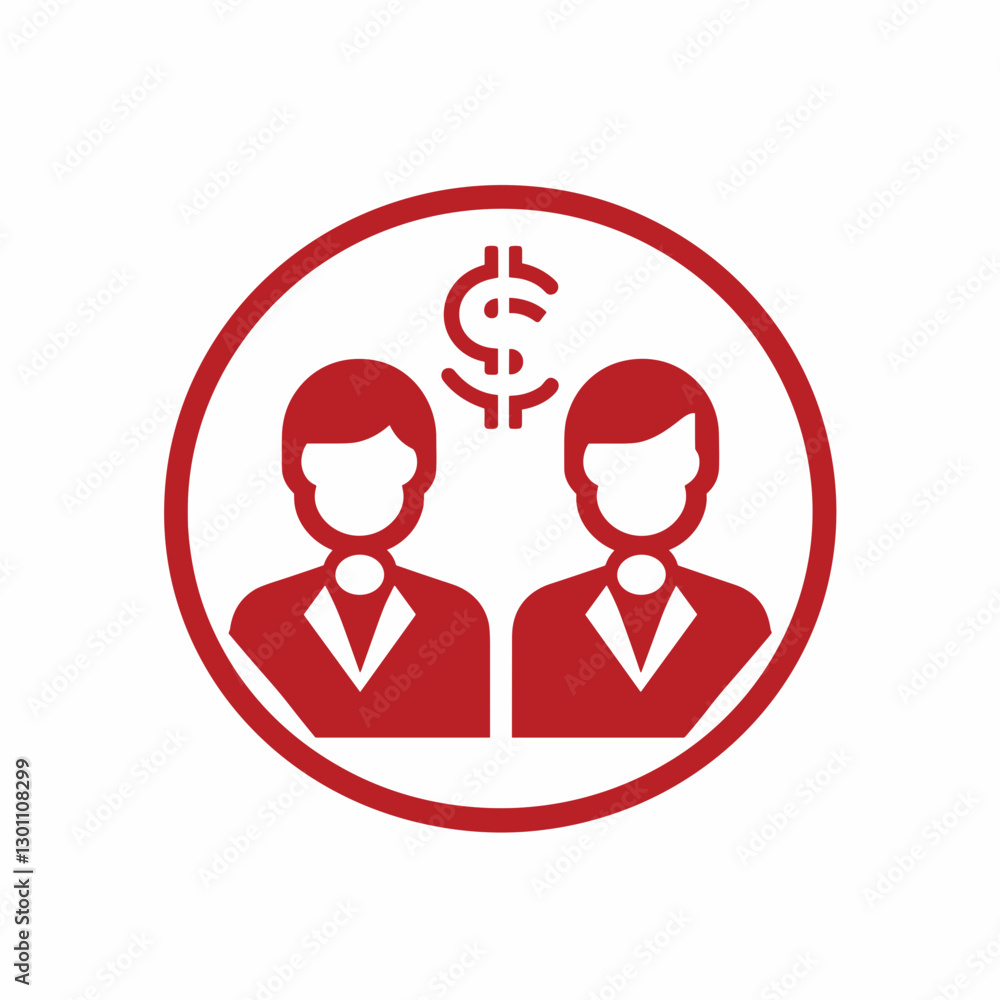 Business partnership and finance icon in red Business partnership and finance icon in red