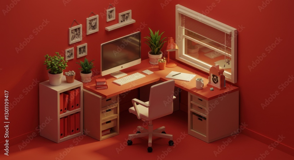 Compact Home Office with Plants Compact Home Office with Plants
