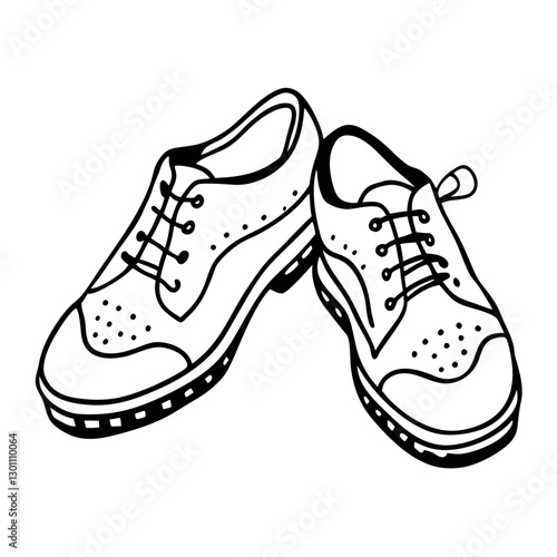 Black and White Illustration of Classic Brogue Shoes in Detailed Line Art