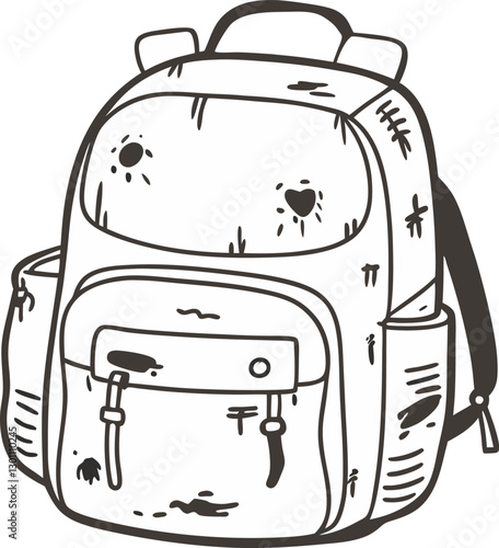 Vintage Backpack Vector Illustration Rustic Black and White Line Art Design