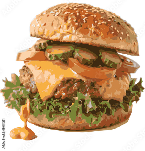 Juicy cheese burger vector art 