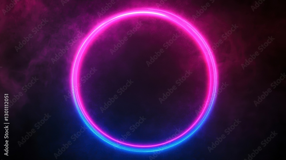 Fototapeta premium Neon circle glowing in smoke background. Possible use for product promotion, social media graphics