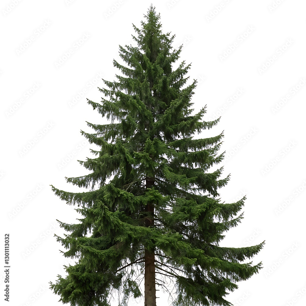 Fototapeta premium Vibrant Douglas Fir tree with lush green needles and well structured branches, isolated against a white backdrop