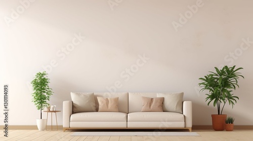 Living Room with a White Couch, White Couch with Potted Plant